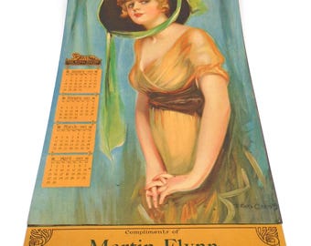 Antique 1917 Calendar with three P. Earl Christy printed illustrations, Promotional for Martin Flynn Resident Dealer, Riverside, NJ,