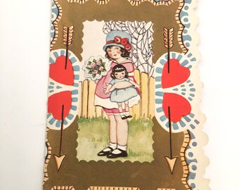 Vintage 1920's Valentine Card - "Though your feet may travel far, yet my Heart is where you are..." Whitney Made, Worcester, MA, Made in USA