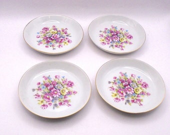 Vintage Bareuther Walderssen Bavaria Germany 4-1/4" Butter Pats / Dessert Dishes, Cottage Floral Pattern, Made in Germany  Set of 4