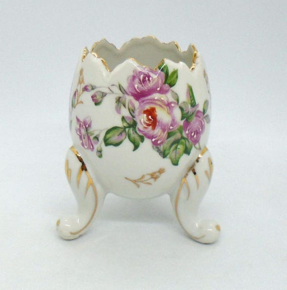 Vintage Porcelain Egg Vase: Floral Hand Painted Japan Decor