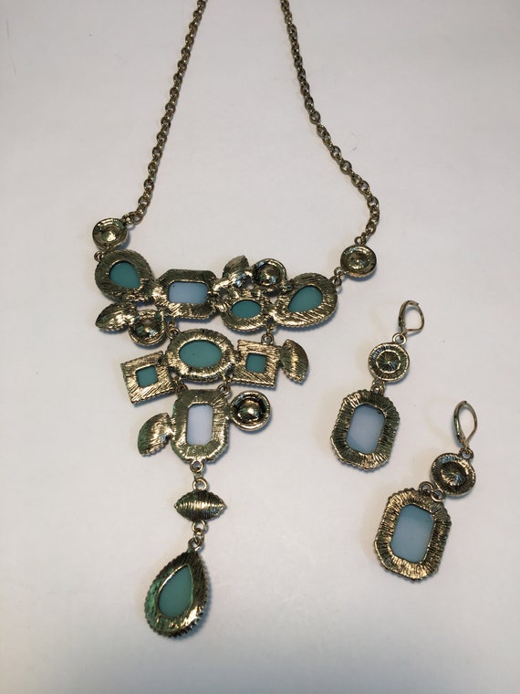 Vintage Turquoise Costume Bib Necklace and matchi… - image 5
