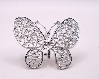 Vintage Gerry Butterfly Brooch/Pin, Beautiful Silver Tone Filigree Design, Signed