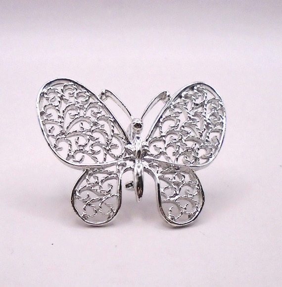 Vintage Gerry Butterfly Brooch: Silver Tone Filigree Design, Signed