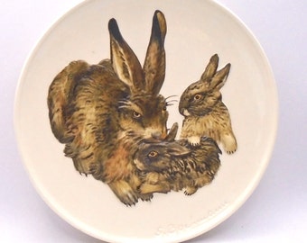 Vintage Goebel Brown Bunny Plate - Mother Rabbit and Baby Bunnies, 1975, Mothers Series First Edition