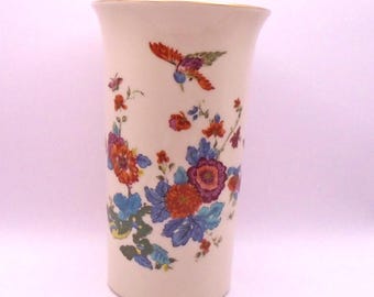 Vintage Lenox Saxony Hand Painted Vase with Floral, Hummingbird Bird, and Butterfly Design, Made in USA, Special