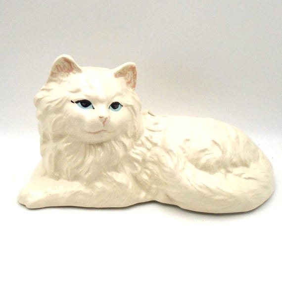 Vintage White and Gray Persian Cat Planter, Mid-Century Modern