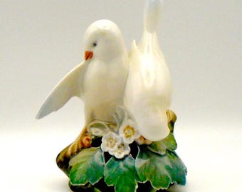 Royal Copenhagen Denmark Porcelain "Turtledoves on Cherry Blossom Branch" Figurine #402, Designed by Theodor Madsen in 1902, Made in Denmark