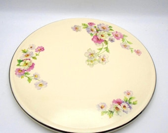 Vintage Homer Laughlin Cake Plate: Fluffy Rose, Platinum Trim, 1930s