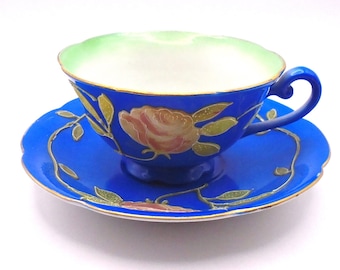 Rare Vintage Hand-Painted Merit China Teacup and Saucer - Made in Occupied Japan