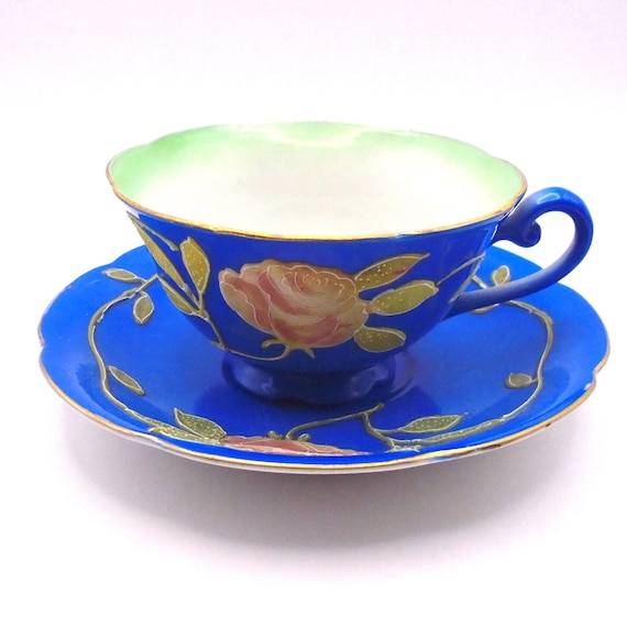 Rare Vintage Hand-Painted Merit China Teacup and Saucer - Made in Occupied Japan