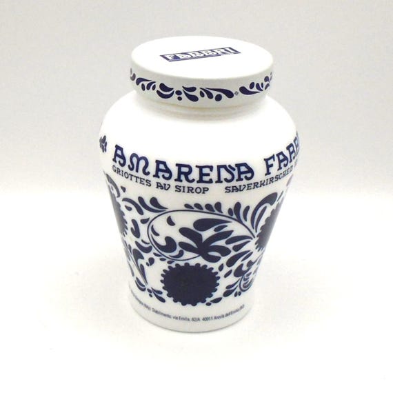 Vintage Italian Fabbri Amarena Cherries Jar/Container, Empty Milk Glass Jar, Bologna, Italy