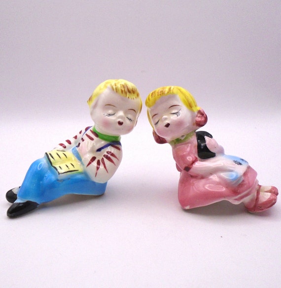 Vintage Kissing Boy and Girl Salt and Pepper Shakers, Made in