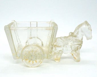 Vintage 20th Century "Donkey Cart" Glass Candy Container