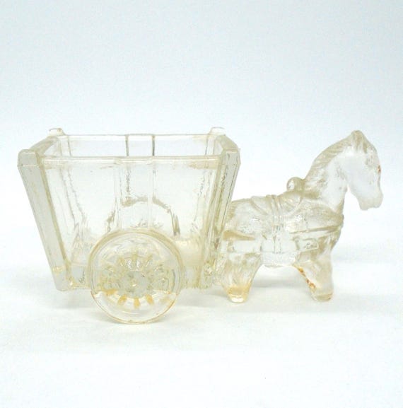 Vintage 20th Century "Donkey Cart" Glass Candy Container