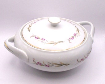 Vintage MS Fine China Prestige Cherry Blossom Covered Vegetable Bowl / Server Made in Japan
