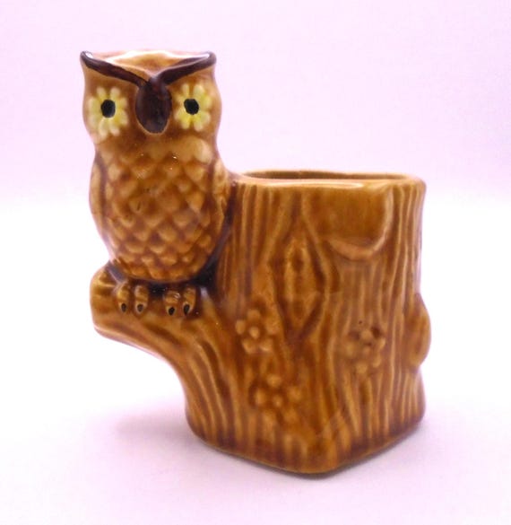 Vintage Owl Toothpick Holder: Made in Japan Porcelain Bud Vase