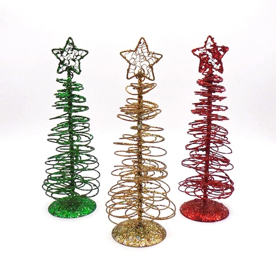 Vintage 1990's "Glittered Wire" Christmas Tree Decorations, Set of Three