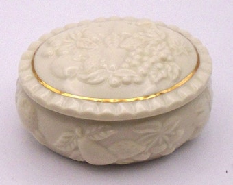 Vintage Lenox Fine China "Fruits of Life" Trinket Box with Gilded Edge Circa 1990's