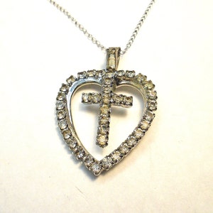 Vintage Rhinestone Heart with Cross