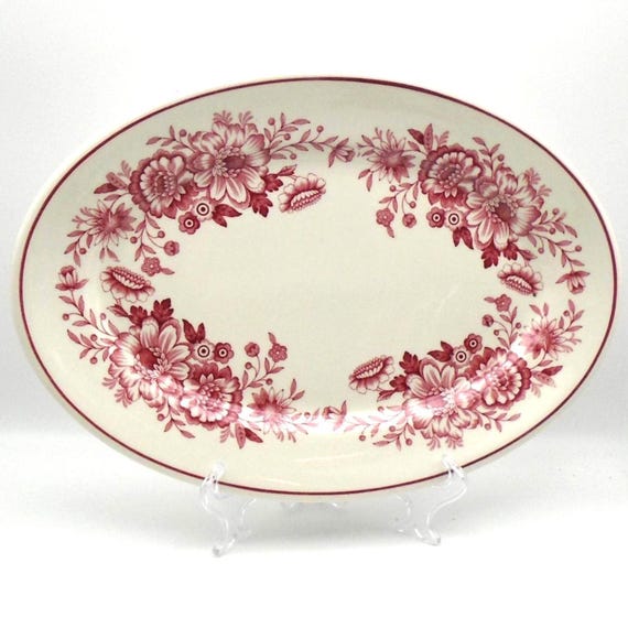 Vintage Carr China Dayton Platter: Red Floral Restaurant Ware