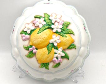 Vintage Le Cordon Bleu Lemon Floral Porcelain Jello Mould - Hand-Painted Wall Decor