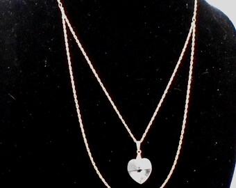 Vintage Biagi Double Strand Gold Tone Necklace with Crystal Heart Pendant