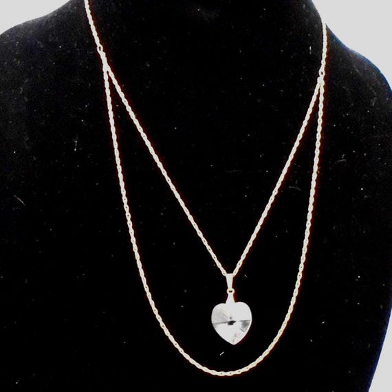 Vintage Biagi Double Strand Gold Tone Necklace with Crystal Heart Pendant