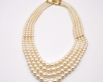 Vintage 4 Strand Faux Pearl Bead Necklace, 18",