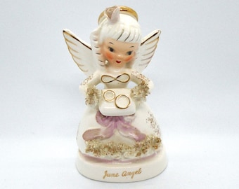 Vintage Porcelain June Birthday Angel Carrying Wedding Rings by Napco #A1366