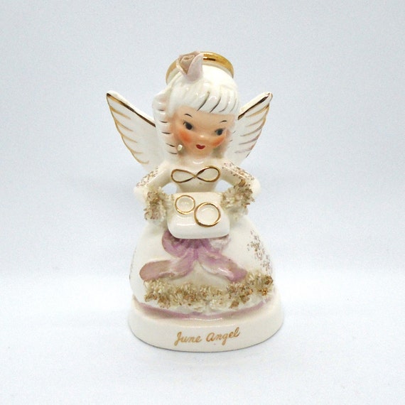 Vintage Porcelain June Birthday Angel Carrying Wedding Rings by Napco #A1366