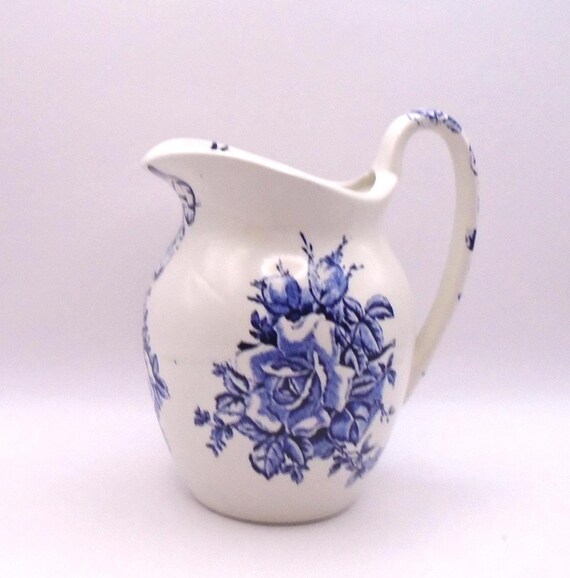 Vintage Fenton Garland Pitcher: Blue Floral Ceramic, James Kent, England