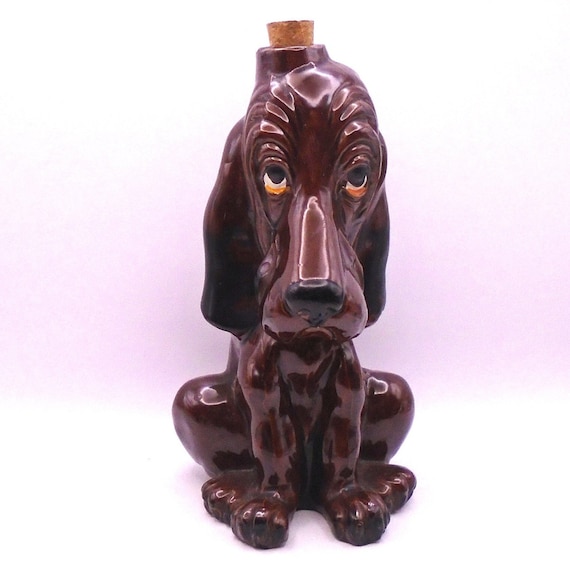Vintage Whimsical Ceramic Dachshund Dog Decanter, Enesco, Made in Japan