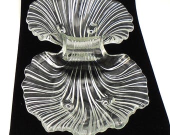 Art Deco Style Mikasa Walther Crystal Dual Shell Dish, Made in West Germany, Circa 1970's, Swirl Pattern Glass Serving Dish