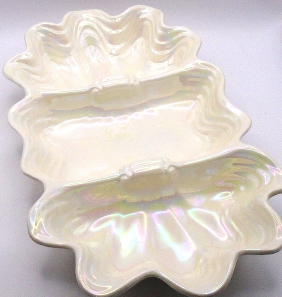 Vintage Maurice of California Lusterware Serving Divided Dish -- 3 Compartments, Made in USA