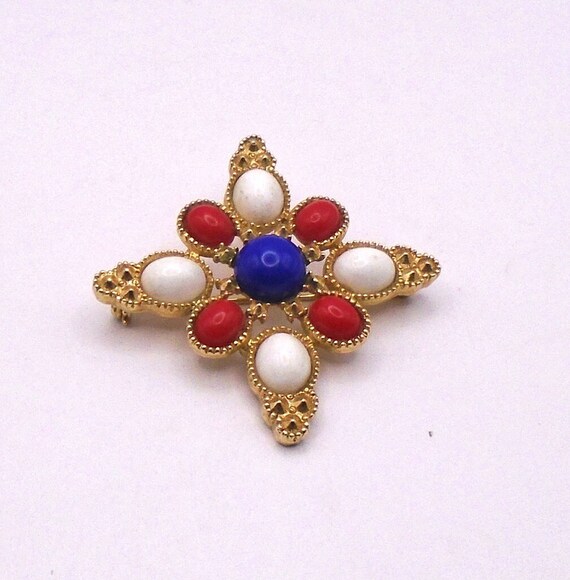 Vintage Sarah Coventry Red White and Blue Brooch /Pin American Patriotic Maltese Cross
