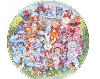 Franklin Mint "Easter Purrade" Collector Plate, Designed by Bill Bell, 8" Porcelain Plate, 24 Kt Gold Trim, Circa 1990's