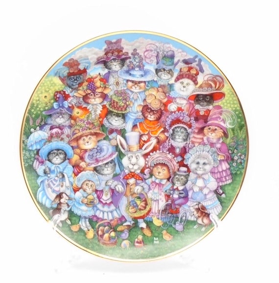 Franklin Mint Easter Collector Plate "Purrade" Cats & Bunnies, Limited Edition, Circa 1990's