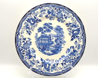 Clarice Cliff Tonquin Blue Transferware Dinner Plate, Circa 1920's-1930's, Royal Staffordshire, Made in England