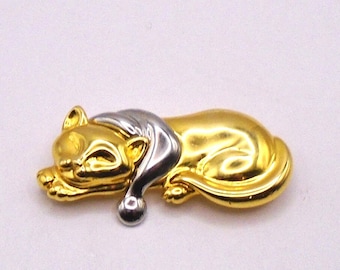 VintageLiz Claiborne Sleeping Cat Brooch /Pin Circa 1980's
