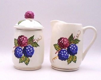 Vintage Knott's Berry Farm California Sugar Bowl and Creamer Pitcher, Made in Japan, Circa 1980's