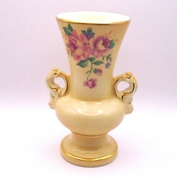 Vintage 1940's Spaulding China Co. Wild Rose 6" Vase, Gold Detailing