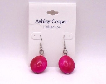 Vintage Pair of Ashley Cooper Collection Dangling Pierced Earrings, 1-1/2" Long, Pinkish Red