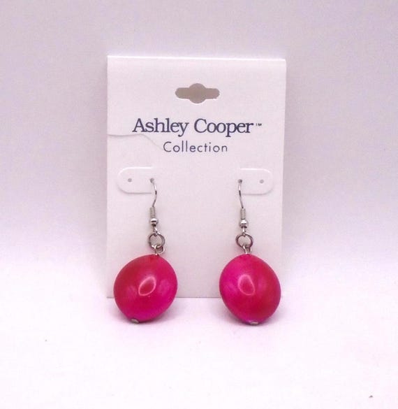 Vintage Pair of Ashley Cooper Collection Dangling Pierced Earrings, 1-1/2" Long, Pinkish Red