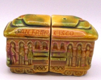 Vintage San Francisco Trolley Car Ceramic Salt and Pepper Shakers