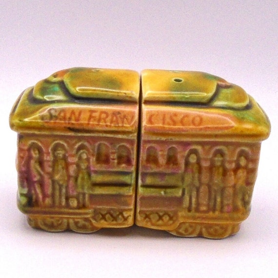 Vintage San Francisco Trolley Car Ceramic Salt and Pepper Shakers