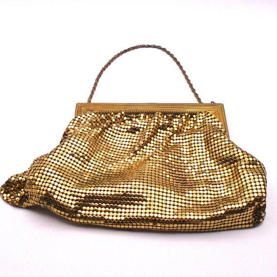 Vintage Whiting and Davis Metallic Gold Mesh Even… - image 3