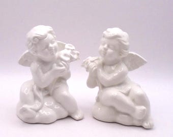 Vintage Cherub/ Angels Salt and Pepper Shaker Set, White Ceramic