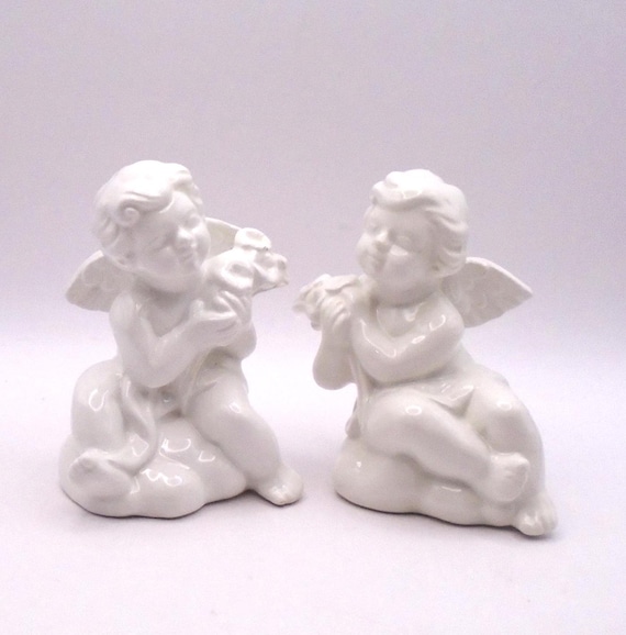Vintage Cherub/ Angels Salt and Pepper Shaker Set, White Ceramic