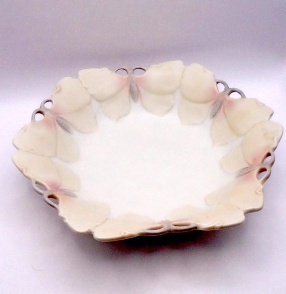 Vintage Fitz and Floyd Butterfly Bowl: Papillon Gray Blush Openwork