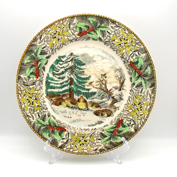 Vintage Adams China Winter Scene Plate, "Snowed Up Ruffed Grouse", Circa 1920s